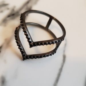 Black Rhinestone Double Chevron Ring